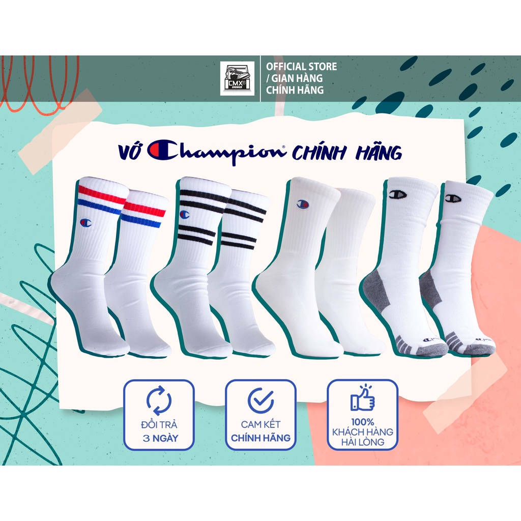 😘  SET Tất / Vớ Thể Thao Champion Crew High Logo Sock - 1 ĐÔI VÀ PACK 3 ĐÔI - REAL AUTHENTIC 100%