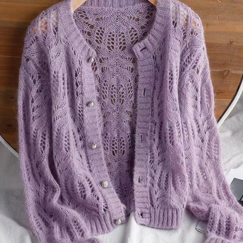 SUXI Áo Khoác Cardigan Dệt Kim Mỏng Tay Dài Dáng Rộng Màu Sắc Xinh Xắn