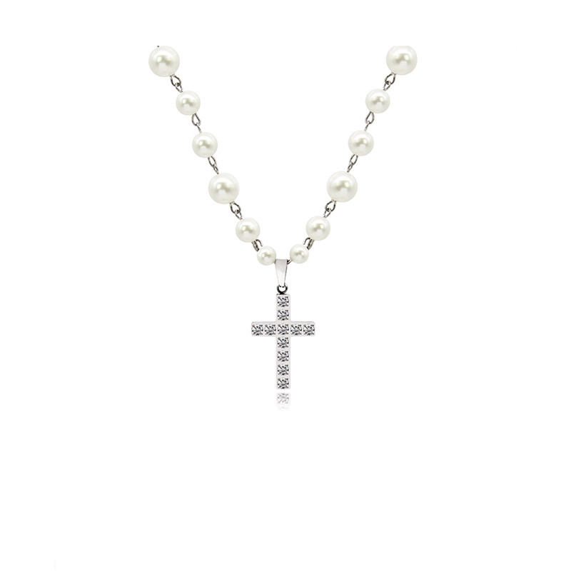 Dây chuyền ngọc trai phối mặt thánh giá đính đá lấp lánh trẻ trung 22172