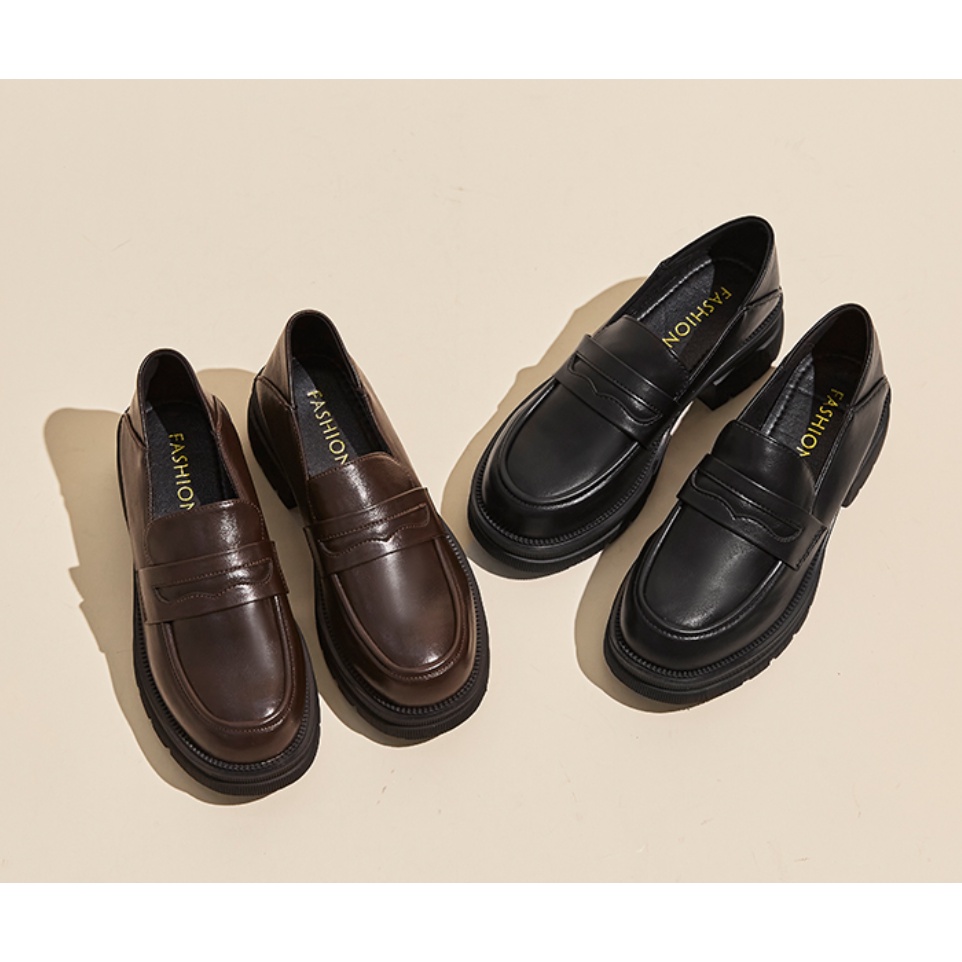 Giày Loafer Nữ Giày Da Bánh Mì 5 Phân Phong Cách Nhật Bản