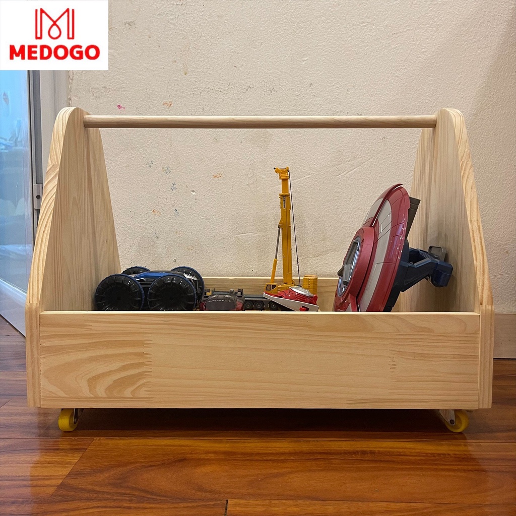 Kệ gỗ đựng đồ chơi MEDOGO có bánh xe di chuyển tiện lợi chất liệu gỗ thông nhập khẩu an toàn cho bé
