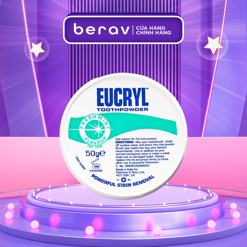 Bột Bạc Hà Eucryl Toothpower Giúp Sạch Miệng Trắng Răng, Hơi Thở Thơm Mát 50g