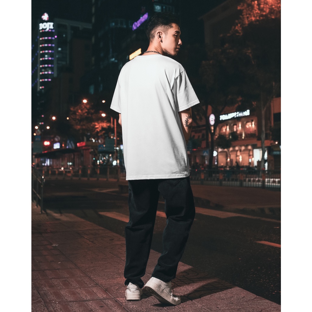 Áo thun oversize trơn nam nữ cotton màu trắng đen form rộng W0