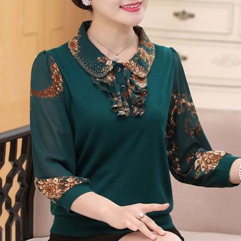 Áo phông Plus size mùa thu năm 2021, áo sơ mi nữ dành cho mẹ, áo sơ mi đáy cho người trung niên và người già