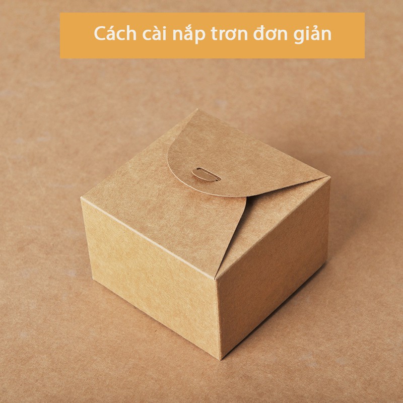 Hộp quà giấy kraft vuông nắp cài thắt nơ kèm rơm lót, hộp quà tặng kraft mini | WebRaoVat - webraovat.net.vn