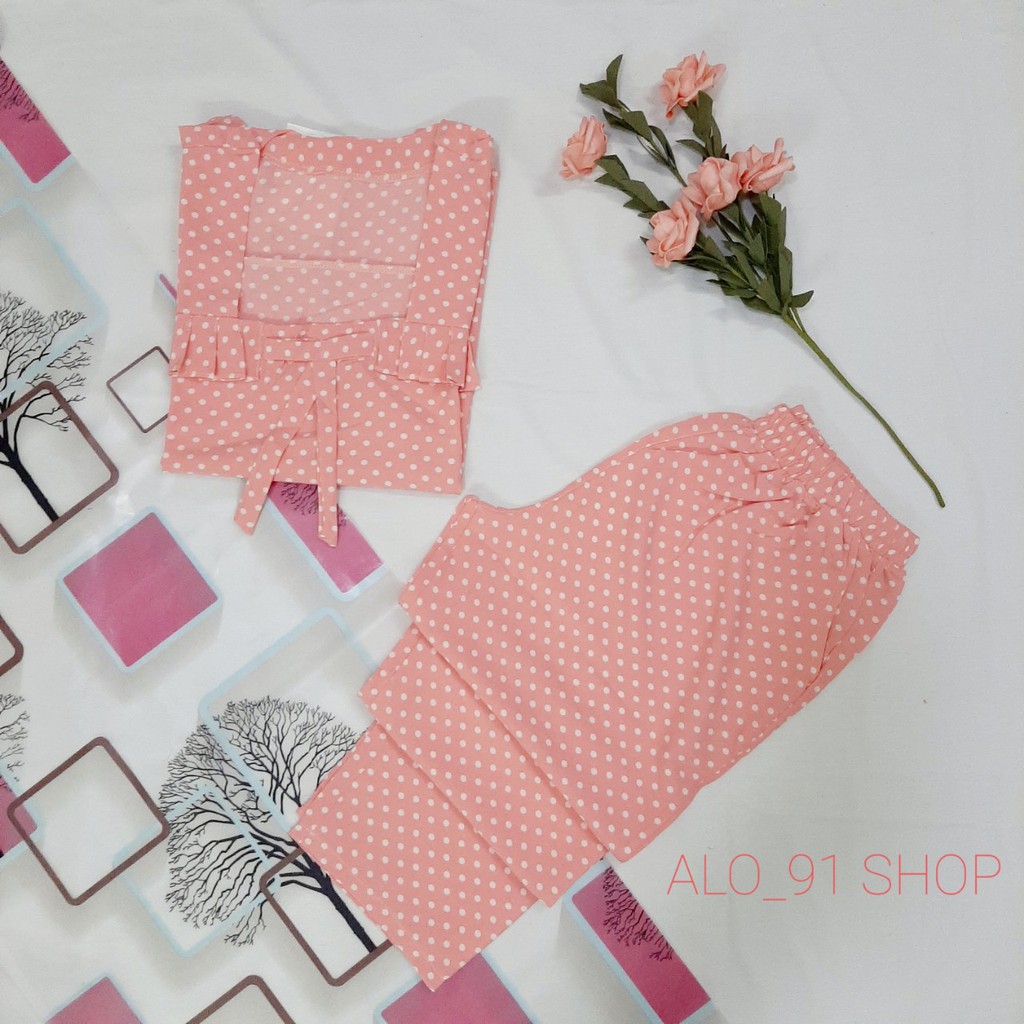 Đồ bộ nữ ALO_91 SHOP, Đồ ngủ lụa lửng họa tiết chấm bi ( Freesize 47_57kg) | BigBuy360 - bigbuy360.vn