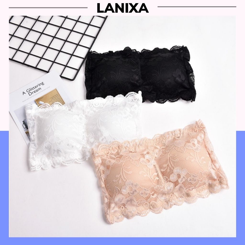 Áo bra nữ không dây ren hoa sexy gợi cảm, Áo lót đệm mút mỏng ôm ngực LANIXA B088