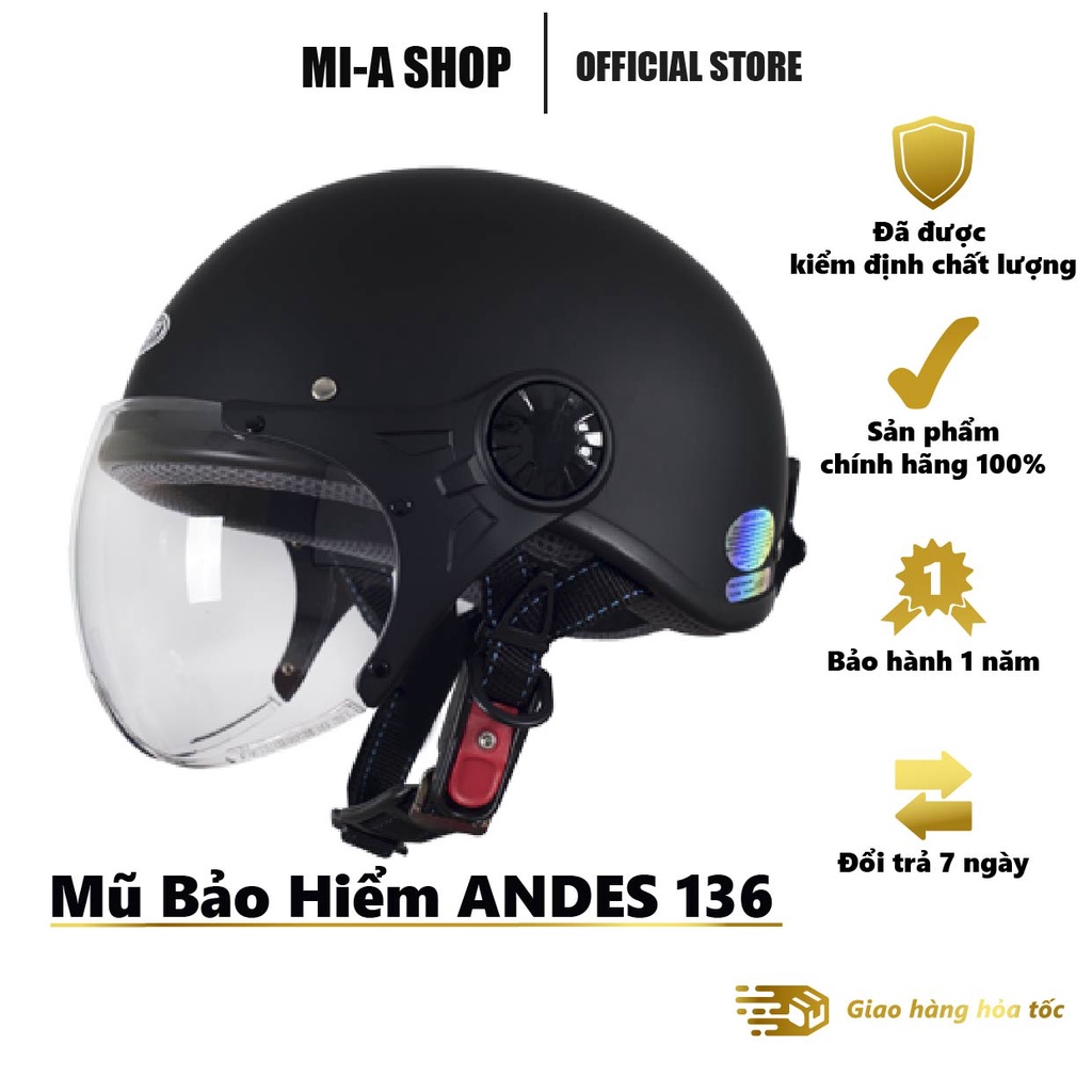 Nón bảo hiểm nửa đầu có kính Sunda 136 chính hãng bảo hành 12 tháng - nhiều màu