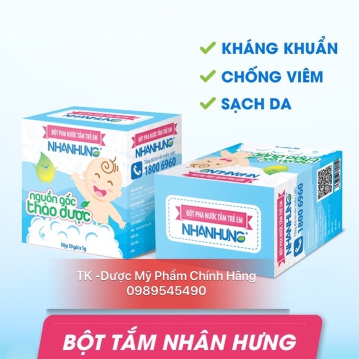 (CHÍNH HÃNG) Bột Tắm Nhân Hưng Trẻ Hết Hăm Da, Chàm Sữa, Rôm Sảy, Mụn Nhọt, Mẩn Ngứa - Hộp 30 Gói