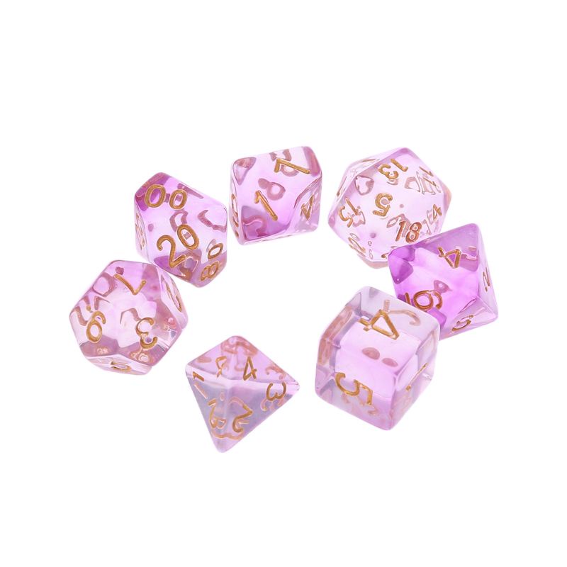 Set 7 viên xúc xắc poly Dungeons &amp; Dragon D&amp;D RPG trong suốt 2 mặt D4 D6 D8 D10 D12 D20