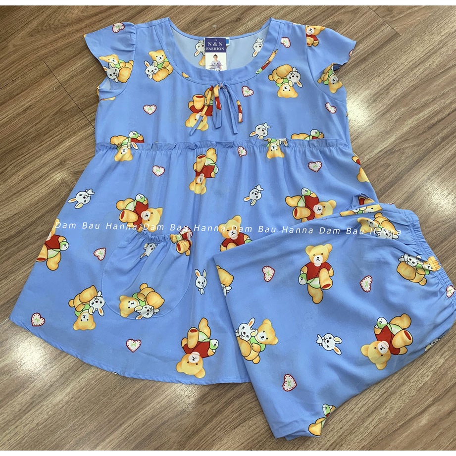 [HANNA] Đồ bộ bầu free size 40-70kg quần lửng mặc ở nhà vải lụa mango cao cấp thoáng mát không nhăn có thun điều chỉnh