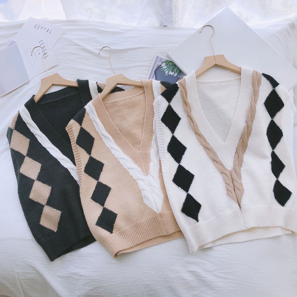 Áo dệt kim cổ chữ V phong cách Hàn Quốc dễ phối đồ