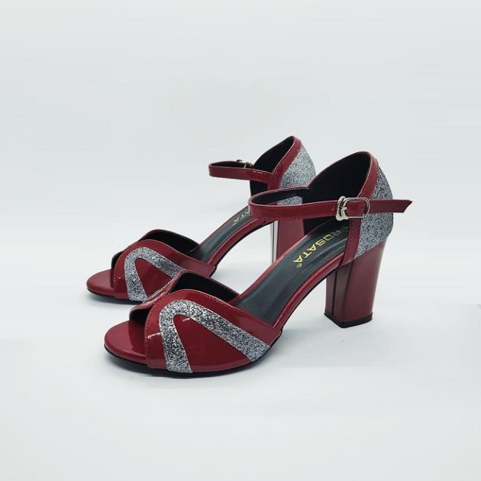 Giày sandal nữ cao gót 7cm hàng hiệu rosata hai màu đỏ xám ro268 -HV()*