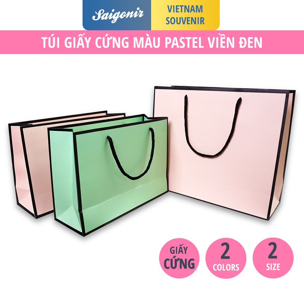 Túi giấy cứng Màu trơn pastel viền đen TGCMTVD01 Cao Cấp Dạng Ngang Giấy Cứng Dày Dạn -Saigonir