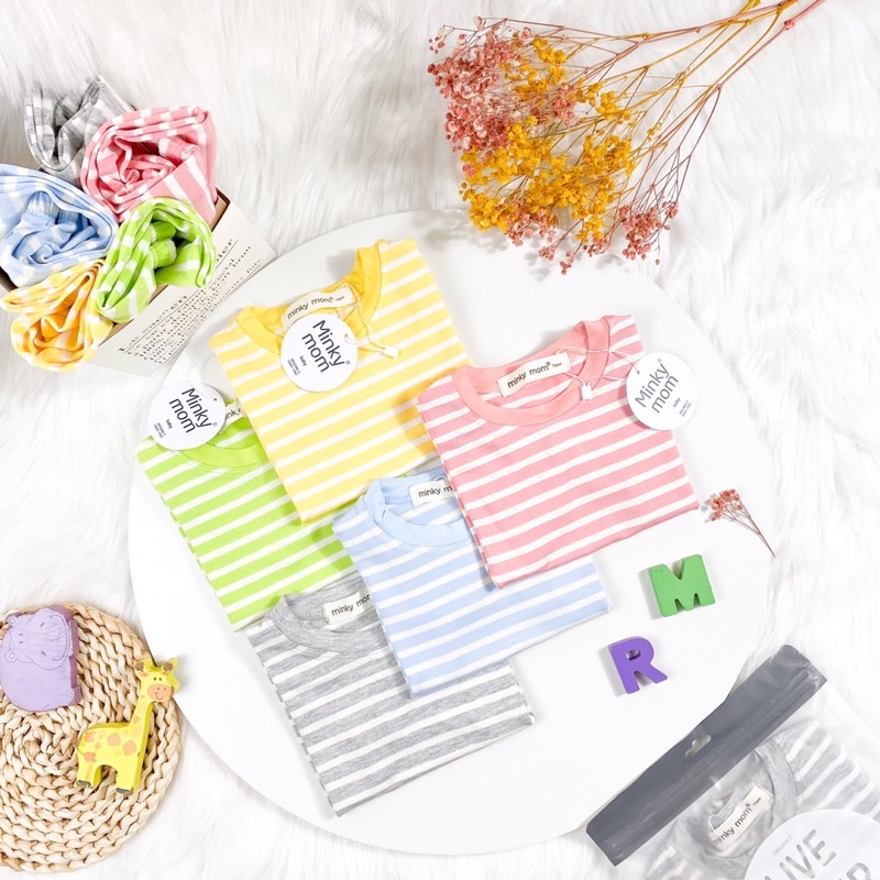 Bộ cộc tay, quần dài sọc dệt Minkymom cho bé trai, bé gái từ 1-7 tuổi