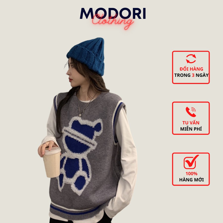 Áo gile len nữ Quảng Châu hình gấu dày dặn đẹp