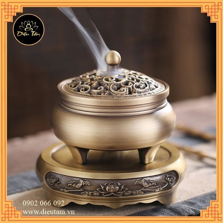 Lư đồng xông trầm đốt trầm thay cho lư điện - lư đốt trầm hương đồng nguyên khối tặng hồ lô đồng và lót chống cháy