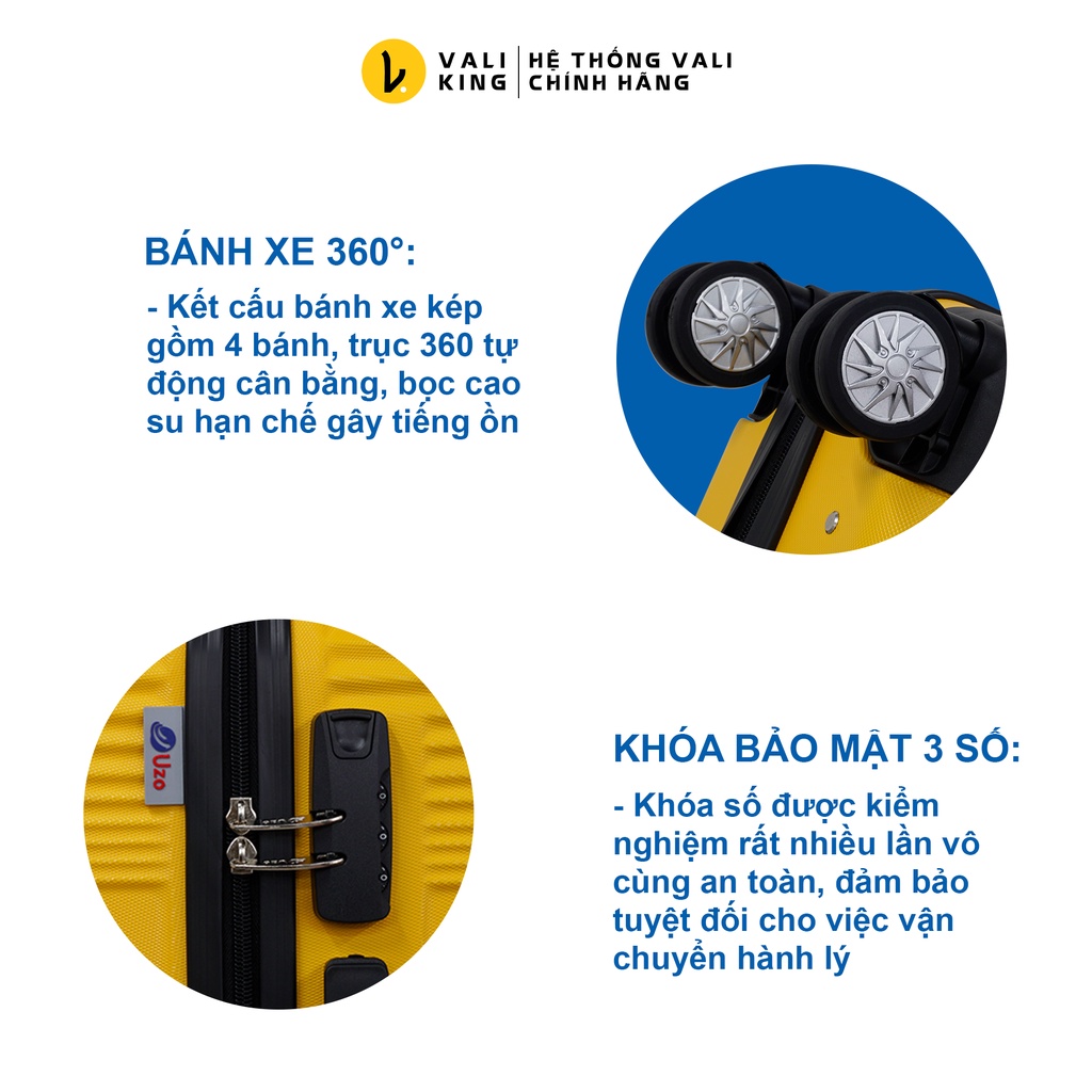 Vali kéo du lịch cao cấp UZO-212 kích thước 20, 24 inch chính hãng Hùng Phát - Bảo hành 5 năm  - Valiking