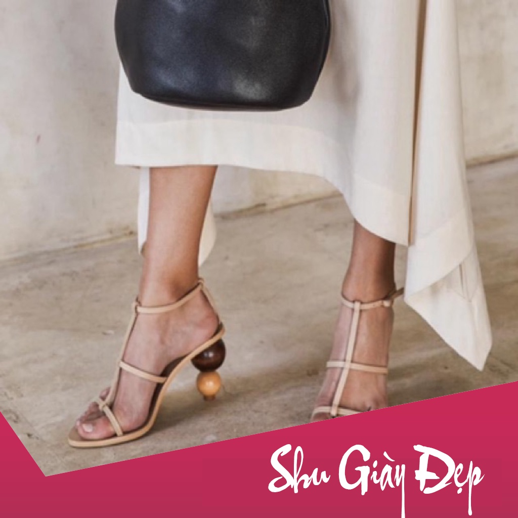 Sandal dây mảnh gót bi tròn