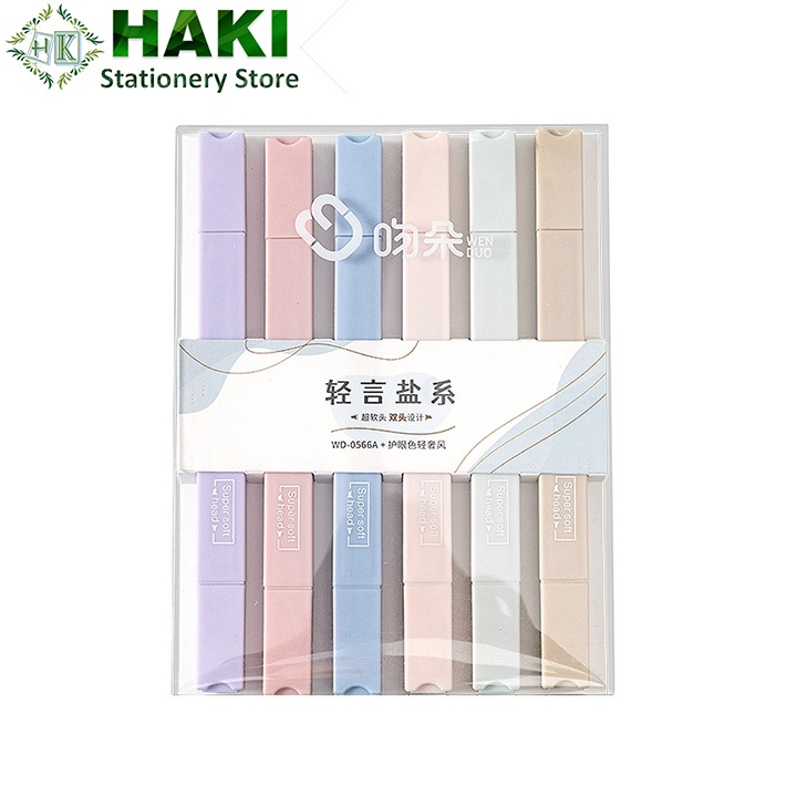 Bút highlight pastel 2 đầu HAKI, bút đánh dấu nhớ dòng morandi trang trí sổ bullet journal văn phòng phẩm B51