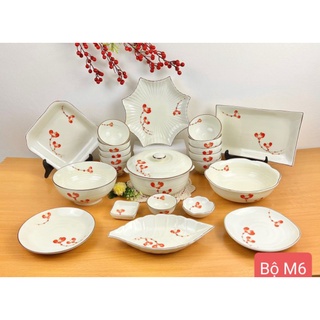 Combo bộ bát đĩa men kem sứ Bát Tràng.