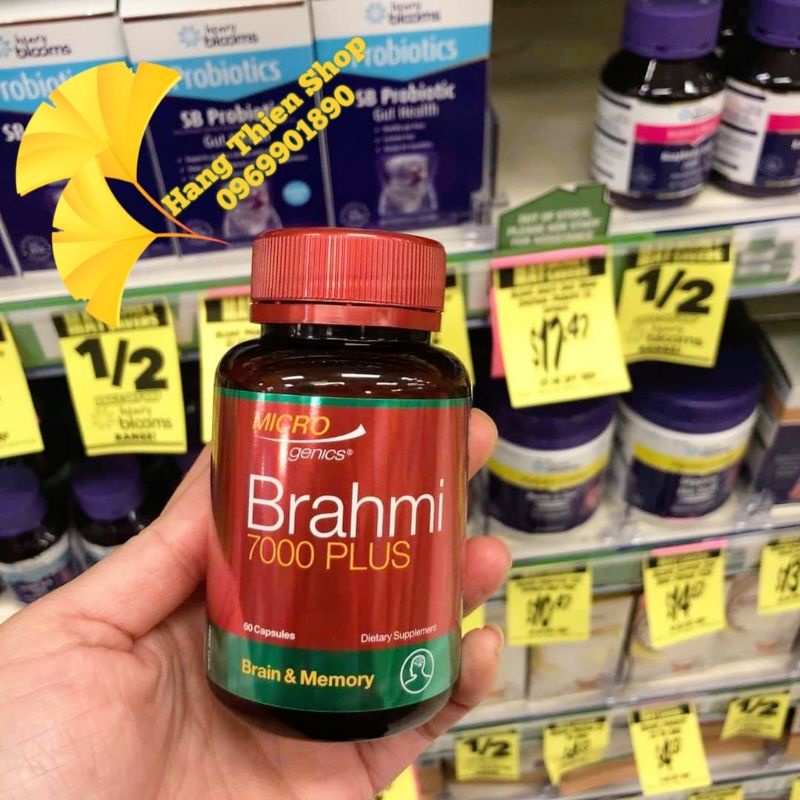 Viên uống bổ não, tăng cường trí nhớ Brahmi 7000 plus của Microgenics Úc_ lọ 60 viên