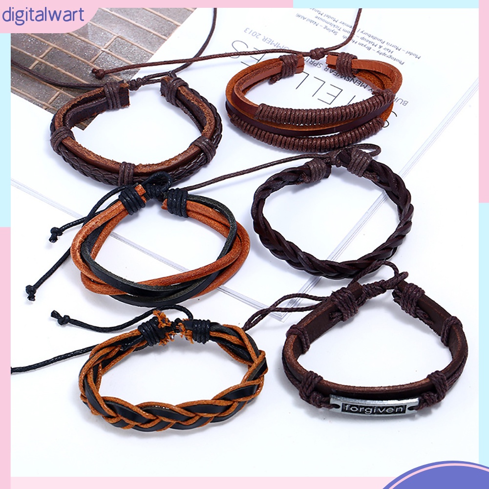 Bộ 6 chiếc vòng đeo tay bằng da giả kiểu dáng thời trang dành cho nam