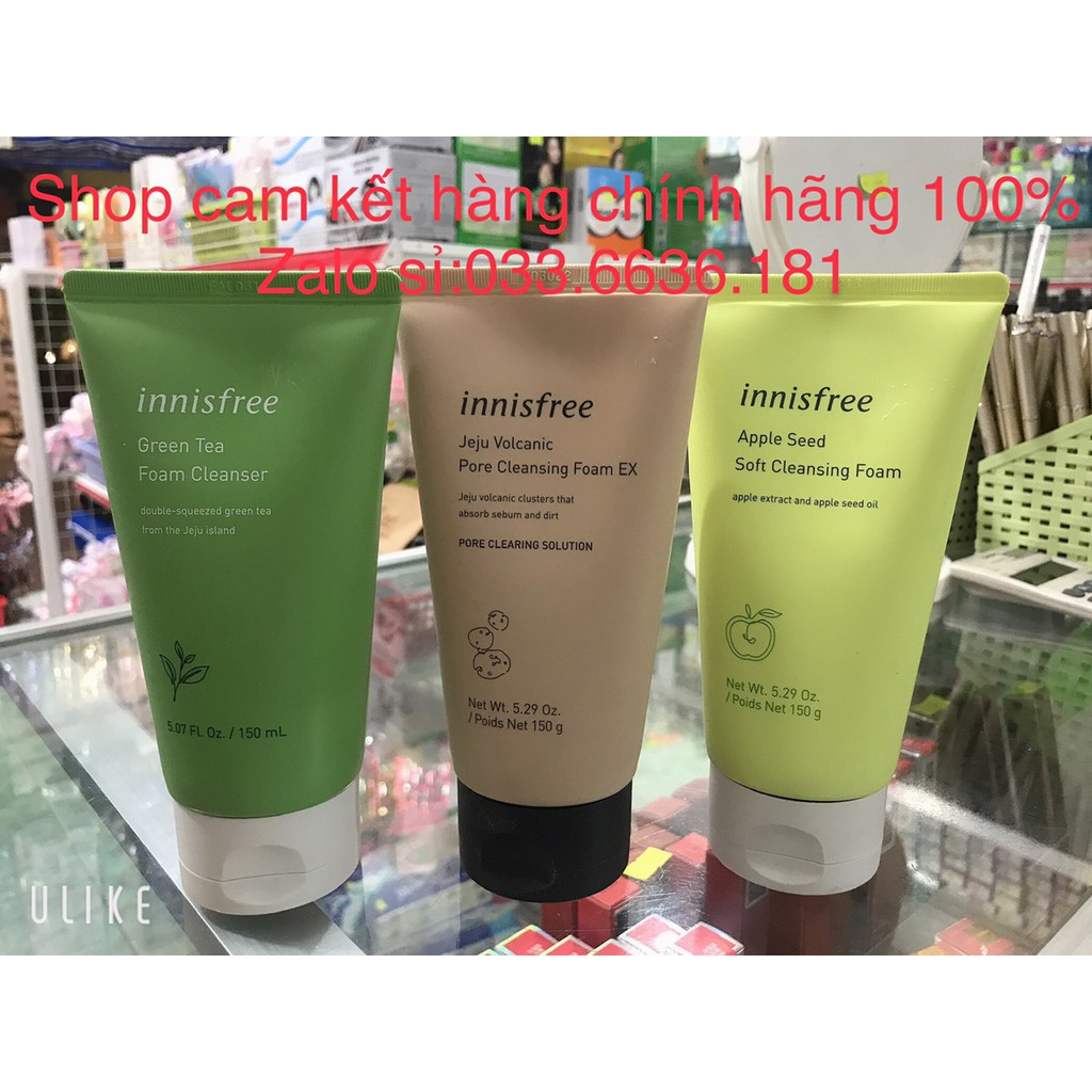 sữa rửa mặt INNISFREE trà xanh+táo+tro núi lửa 150ml [chính hãng 100%]