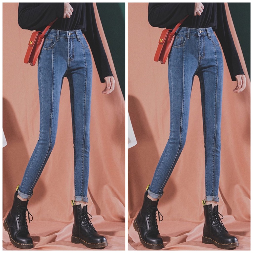 Quần jean dài BIG SIZE lưng cao, co dãn mạnh, màu xanh nhạt có sọc giữa có size 65kg~90kg dành cho người béo 1508