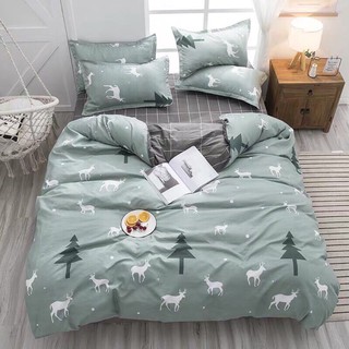 Bộ Chăn Ga Gối Cotton Poly Hươu Xanh Chăn Chần Bông