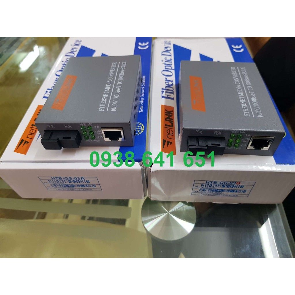 Converter quang điện NETLINK 1.0GB, 1 sợi quang 25km Single mode mã HTB-GS-03A/B