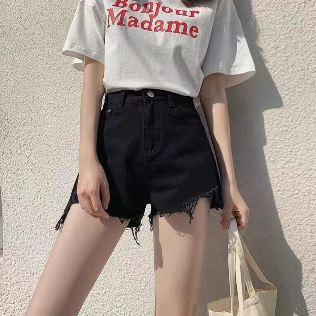 Quần ngắn denim lưng cao thiết kế ống rộng thời trang mùa hè 2021 dành cho nữ
