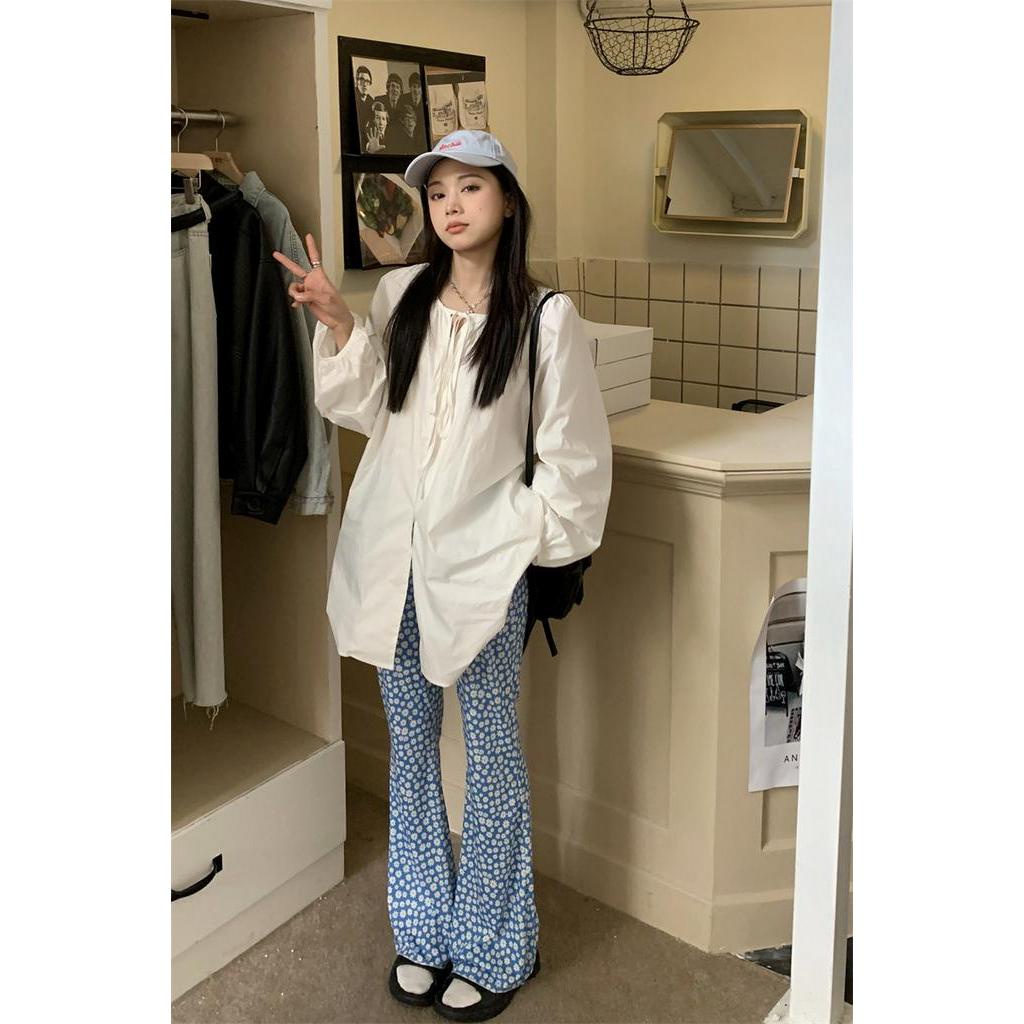 Áo Sơ Mi Trắng Dài Tay In Hoa Cúc Dại Thời Trang 63476