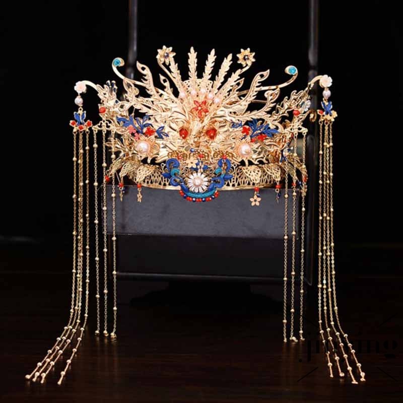 GETNOIVAS Mũ đội đầu kèm bông tai hình phượng hoàng phong cách Trung Hoa cho cô dâu
