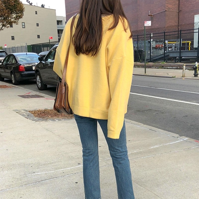 Áo khoác Cardigan dệt kim tay dài thiết kế dáng rộng thời trang