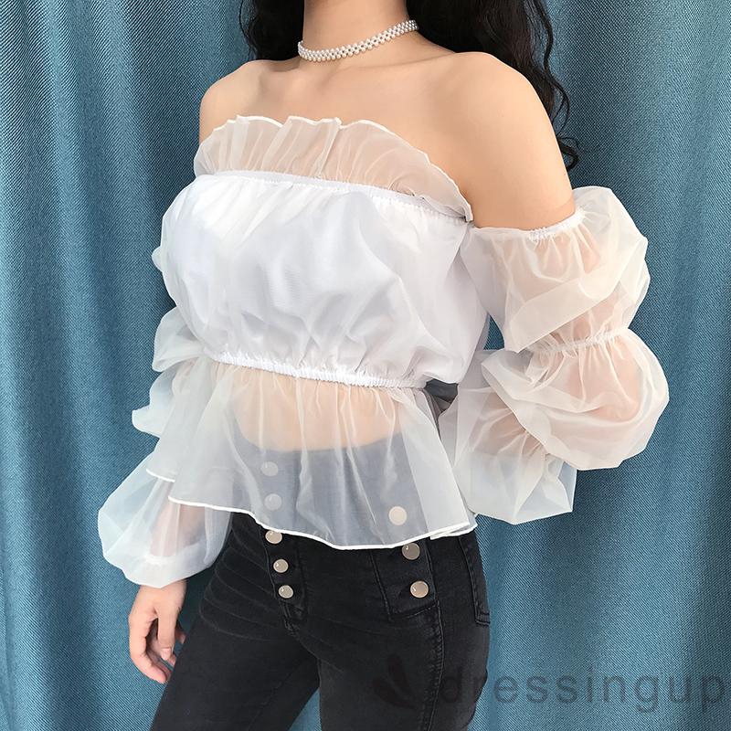 Áo crop top tay dài hở vai thời trang quyến rũ dành cho nữ