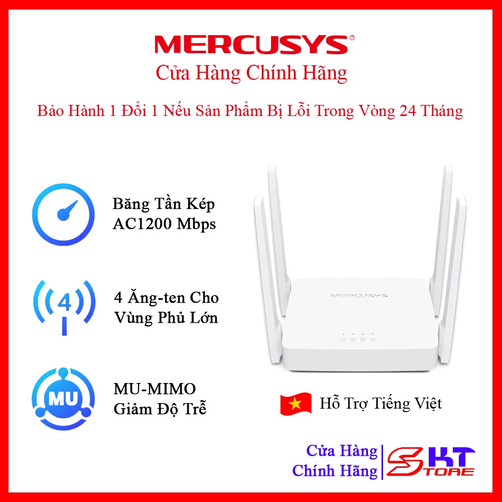 Bộ Phát Wifi Mercusys AC10 Băng Tần Kép Chuẩn AC Tốc Độ 1200Mbps - Hàng Chính Hãng