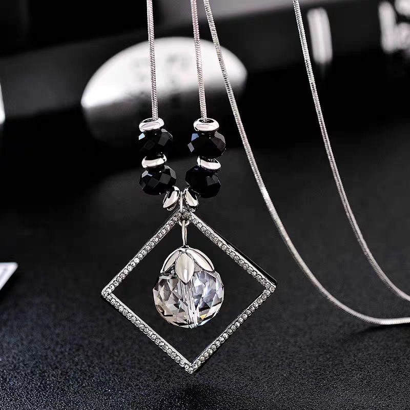 Vòng cổ SINLEERY MY028 mặt dây hình vuông rỗng đính đá zircon thời trang cho nữ