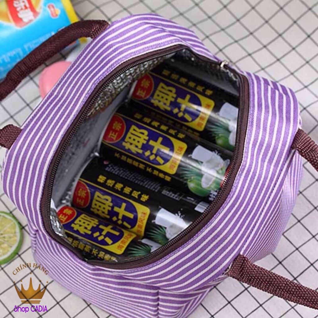 TÚI GIỮ NHIỆT ĐỰNG HỘP CƠM SỌC VẰN THỜI TRANG 3 LỚP GIỮ NHIỆT SANG TRỌNG TIỆN LỢI