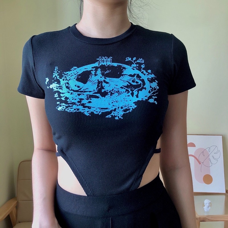 Áo bodysuit GINA khoét eo sexy in hình hot Tiktok Vải borip gân chất siêu đẹp, mịn MC23