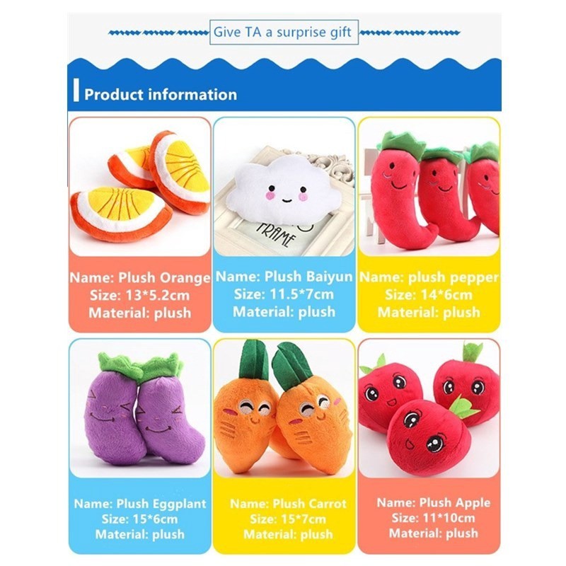 Đồ chơi nhồi bông cho cún cưng nhai hình cà rốt chuối xương âm thanh vui tai