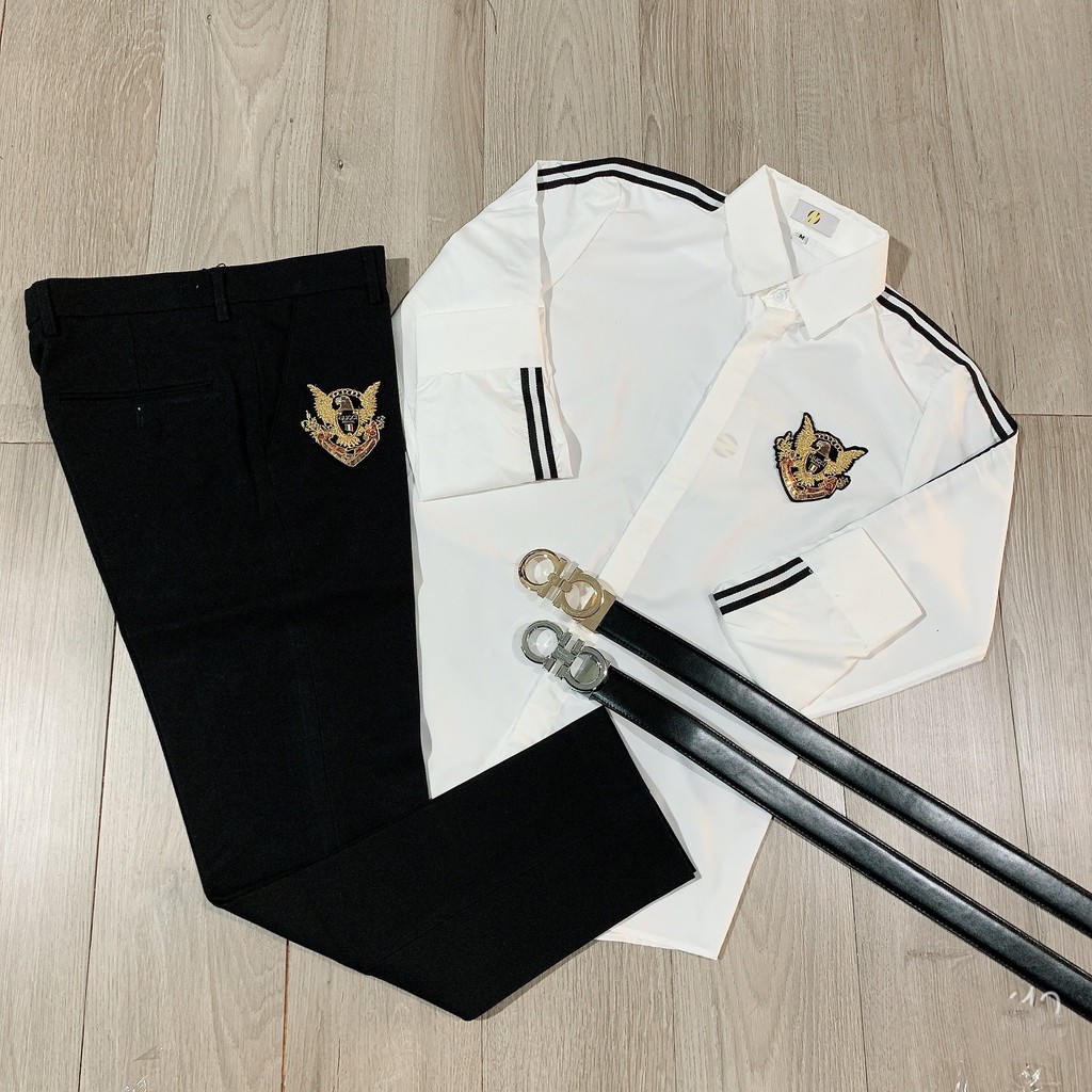 SET ĐỒ NAM ĐẠI BÀNG QUẦN TÂY ÁO SƠ MI TRẮNG TAY DÀI THÊU NGỰC