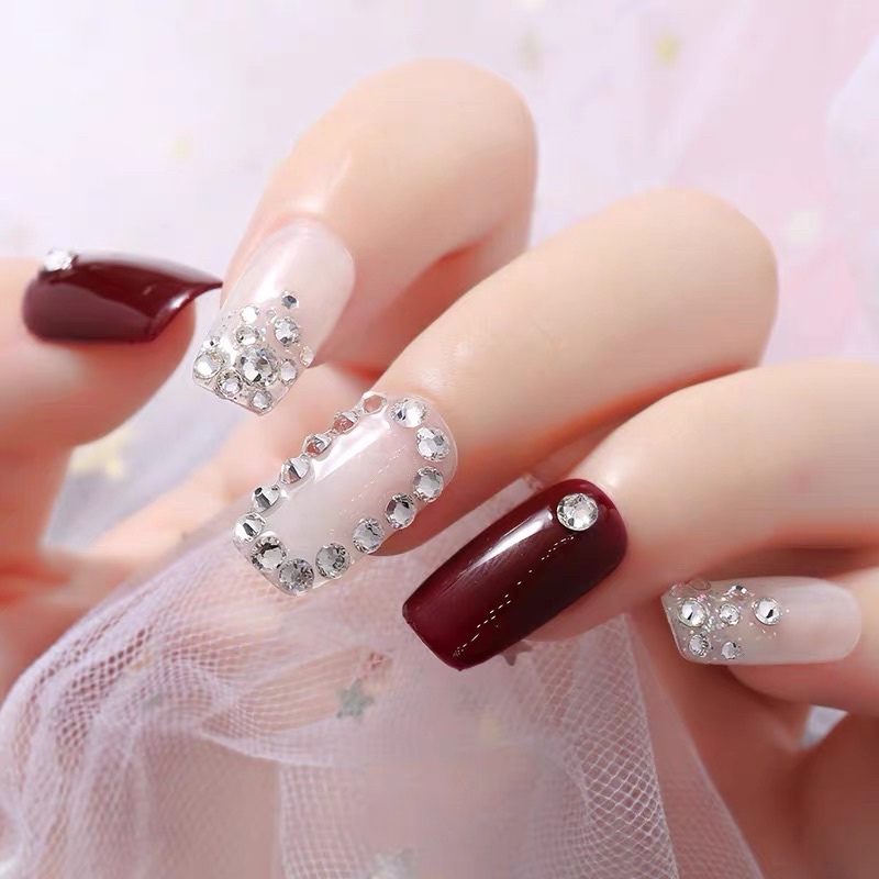 Đá Hồng Kông chân bằng trang trí móng - gói 1440 viên - đá màu trắng và đá bảy màu