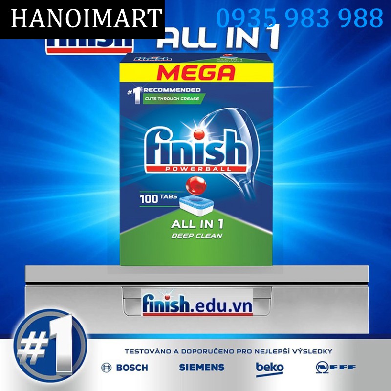 Viên rửa bát Finish all in 1 Tất cả các chức năng trong 1 viên chuyên dùng cho máy rửa bát