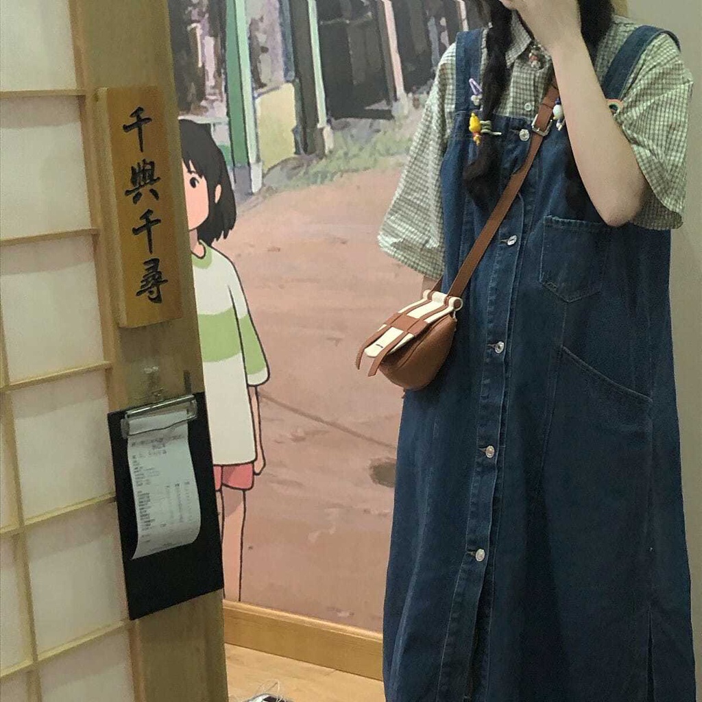 Đầm Yếm denim Dáng Rộng Nhiều Túi Phong Cách retro Hàn Quốc Mới Năm 2021 Dành Cho Học Sinh