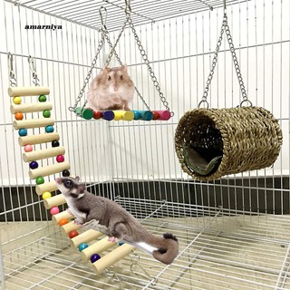 Set thang gỗ leo trèo mini + võng + xích đu treo lồng chuột Hamster đồ chơi vui nhộn