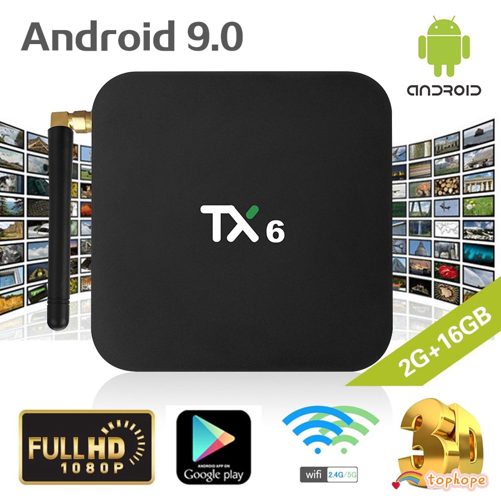 Thiết bị chuyển đổi TV thường thành smart TV 2019 tx6 CPU 4 nhân 2GB + 16GB Android 9 TV Box Dual 2.4 / 5GHz Wi-Fi