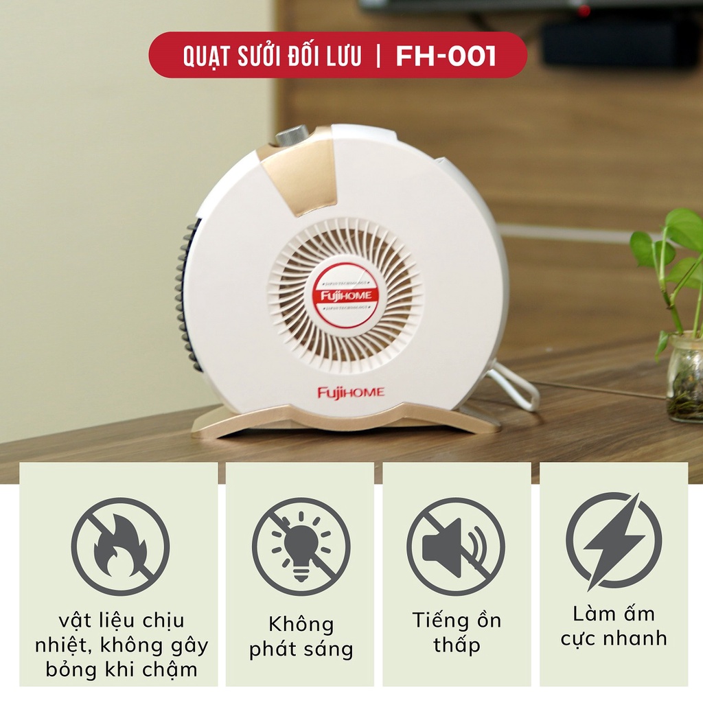 Quạt sưởi ấm Nhập Khẩu không khô da Fujihome, máy sưởi điện mini cầm tay không đốt oxy mùa đông cho bé không dầu gốm