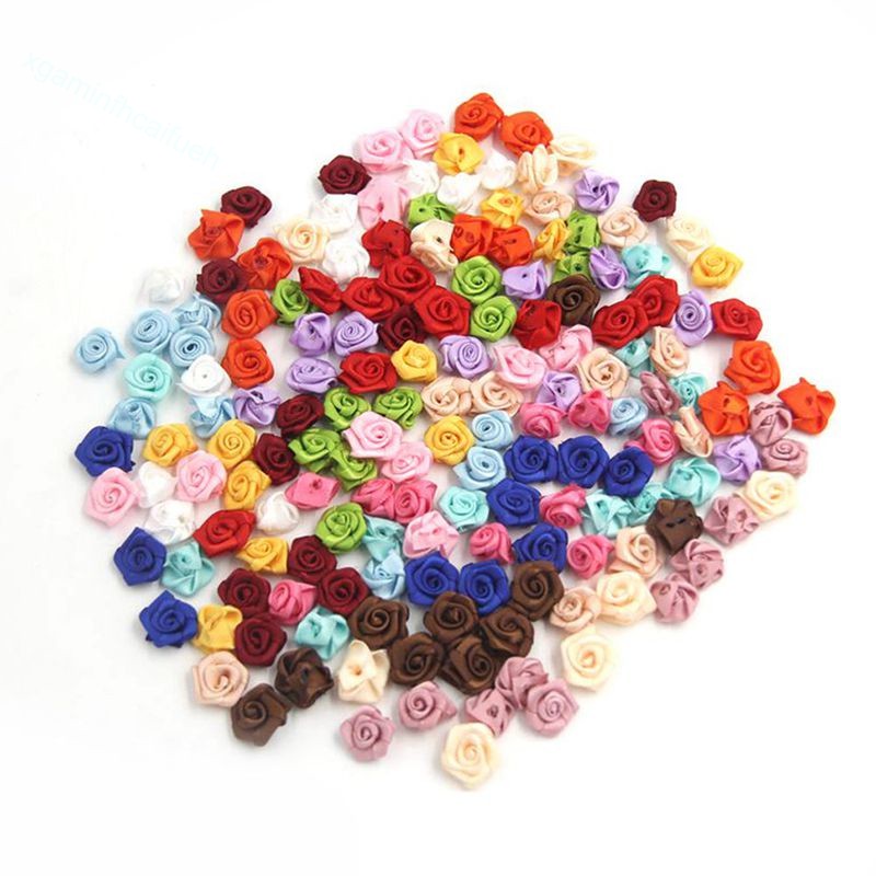 100 hoa hồng nhỏ handmade bằng vải satin dùng trang trí