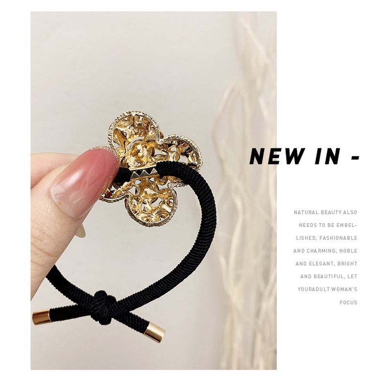 Dây Buộc Tóc Hình Cỏ Bốn Lá Đính Đá Thời Trang Hàn Quốc Cho Nữ